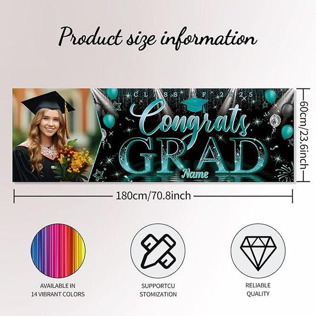 UUBAO Custom Graduation Party Decorations Personalization Banner Class of 2025 Backdrop (Peacock Blue）