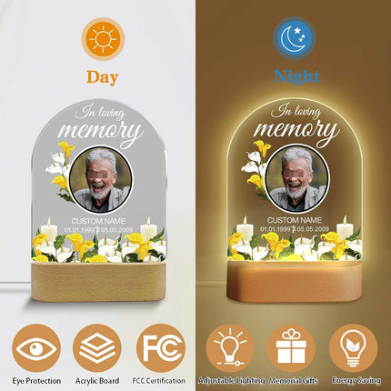 UUBAO Personalized Memorial Gift Photo Night Light Customized Light Up Acrylic Plaque Lamp Sympathy Bereavement Remembrance Gift(Flower)