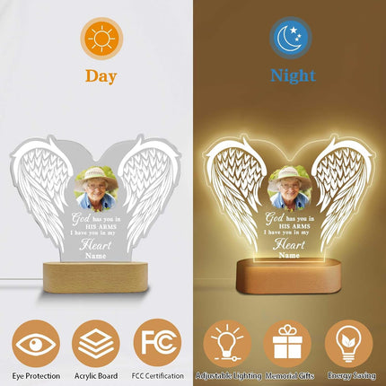 UUBAO Personalized Memorial Gift Photo Night Light Customized Light Up Acrylic Plaque Lamp Sympathy Bereavement Remembrance Gift(Love Wings)