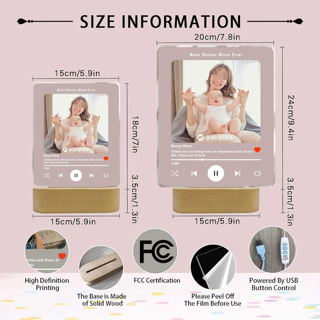 UUBAO Customized Acrylic LED Night Light Lamp Personalized Mother's Day Gifts for Bonus Mom