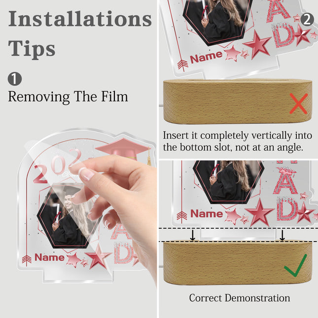 UUBAO Graduation Gifts Personalized Night Light Class of 2025 Custom Photo Name Gifts for Him Her Gifts for College, High School (Pink)