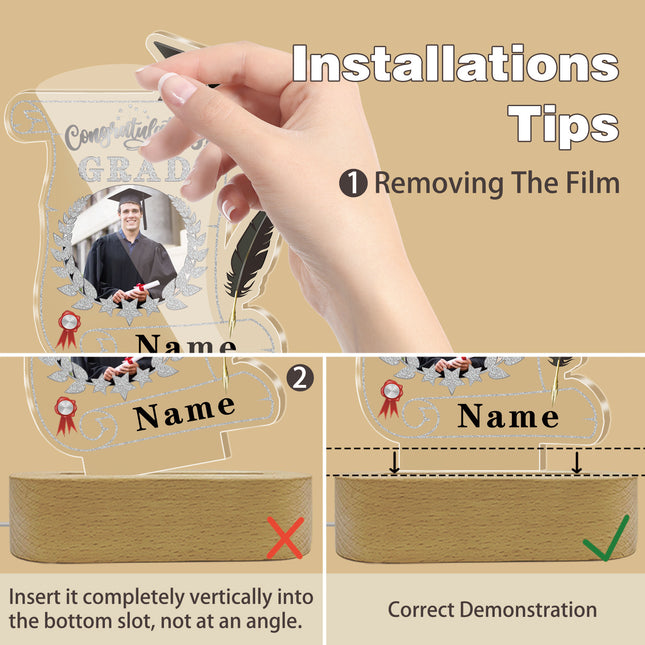 UUBAO Personalized Night Light Class of 2025 Graduation Gift for Junior High School College Teachers and Classmates(Black and Silver)