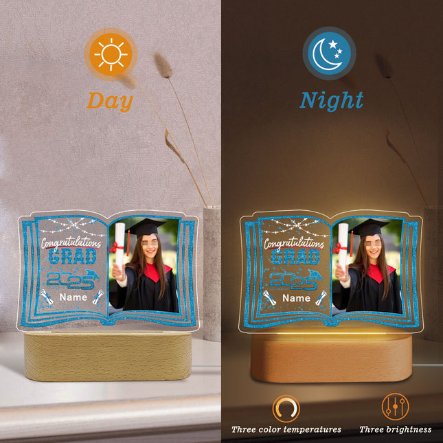 UUBAO Custom Night Light with Photo Name 2025 Personalized Graduation Led Lamp for Women Man Gifts for College High School (Sky Blue)