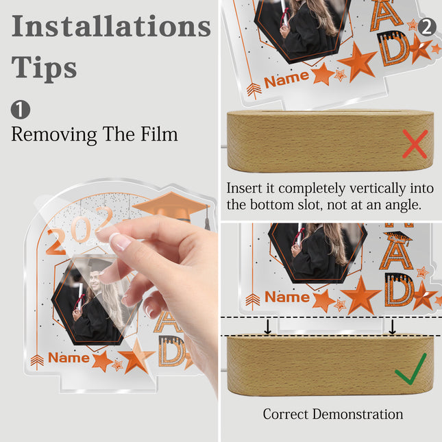 UUBAO Graduation Gifts Personalized Night Light Class of 2025 Custom Photo Name Gifts for Him Her Gifts for College, High School (Orange)