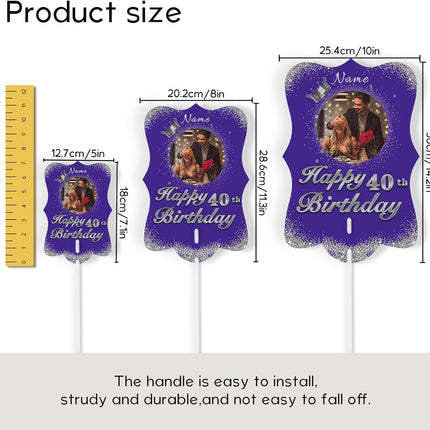 UUBAO Personalized Double Sided Happy Birthday Photo Prop Face Fan Customized Birthday Fun Supplies(Purple and Silver)