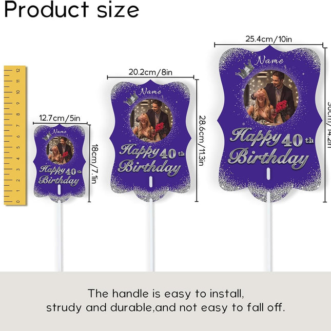 UUBAO Personalized Double Sided Happy Birthday Photo Prop Face Fan Customized Birthday Fun Supplies(Purple and Silver)