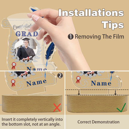 UUBAO Personalized Night Light Class of 2025 Graduation Gift for Junior High School College Teachers and Classmates(Blue and Silver)