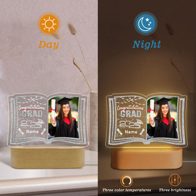 UUBAO Custom Night Light with Photo Name 2025 Personalized Graduation Led Lamp for Women Man Gifts for College High School (Silver)