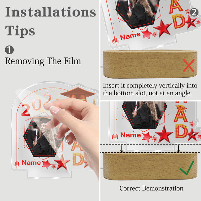 UUBAO Graduation Gifts Personalized Night Light Class of 2025 Custom Photo Name Gifts for Him Her Gifts for College, High School (Red)