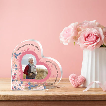 UUBAO Custom Mother’s Day Personalized Acrylic Plaque with Photos Name Gifts for Mom (Heart Flower)