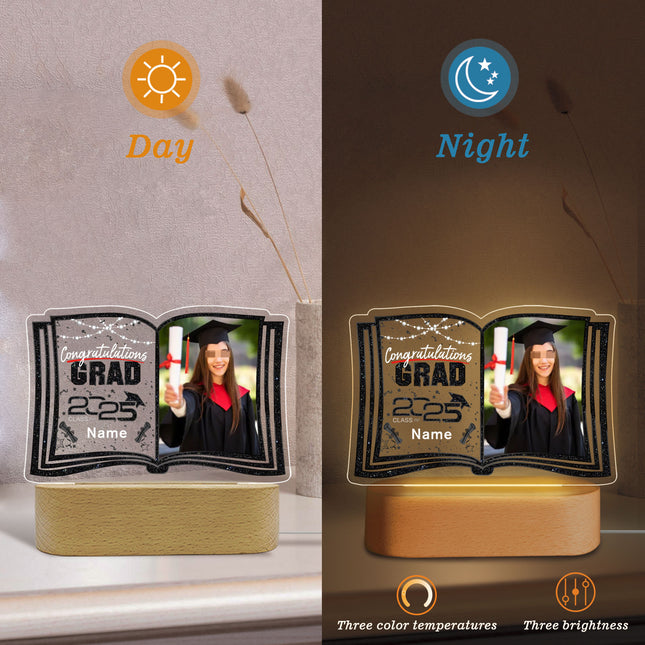 UUBAO Custom Night Light with Photo Name 2025 Personalized Graduation Led Lamp for Women Man Gifts for College High School (Black)