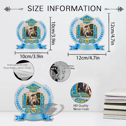 UUBAO Customized Graduation Plaque with Single Picture Custom Picture 2025 Congrats Grad Crystal Desktop Farewell Keepsake Gift (Sky Blue)