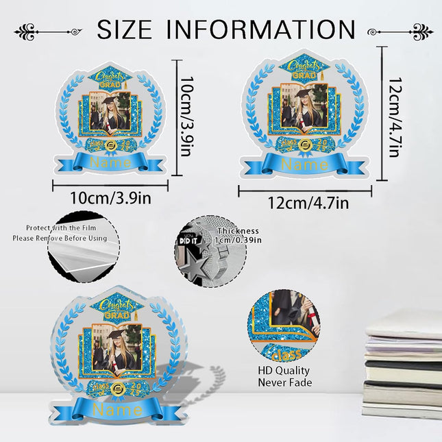 UUBAO Customized Graduation Plaque with Single Picture Custom Picture 2025 Congrats Grad Crystal Desktop Farewell Keepsake Gift (Sky Blue)