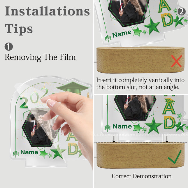 UUBAO Graduation Gifts Personalized Night Light Class of 2025 Custom Photo Name Gifts for Him Her Gifts for College, High School (Dark Green)