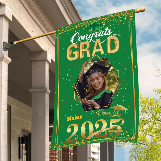 UUBAO Custom Graduation Garden Flag with Photo Class of 2025 Congrats Grad Double Sided Yard Flag Decorative Gifts (Dark Green)