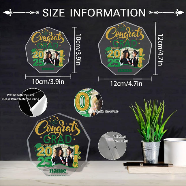 UUBAO Personalized Graduation Gift Class of 2025 Desk Paperweight Farewell Memorial Decorative Signs Plaques with Photo (Dark Green)