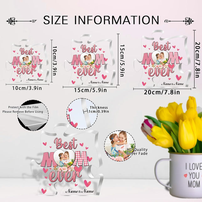 UUBAO Custom Mother‘s Day Personalized Acrylic Plaque with Photos Name Gifts for Mom (Puzzle)