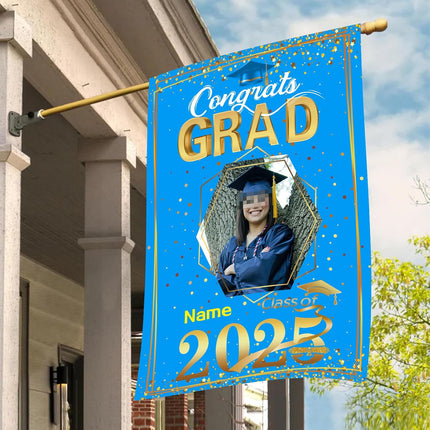 UUBAO Custom Graduation Garden Flag with Photo Class of 2025 Congrats Grad Double Sided Yard Flag Decorative Gifts (Sky Blue)