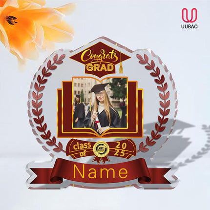 UUBAO Customized Graduation Plaque with Single Picture Custom Picture 2025 Congrats Grad Crystal Desktop Farewell Keepsake Gift (Maroon)