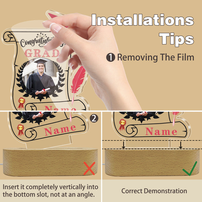 UUBAO Personalized Night Light Class of 2025 Graduation Gift for Junior High School College Teachers and Classmates(Pink)