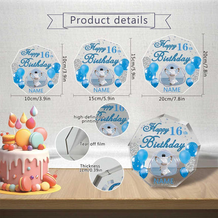 UUBAO Custom Happy Birthday Acrylic Plaque Desktop with Photo Personalized  Birthday Gift Ideas Keepsake Paperweight Sign(Blue)