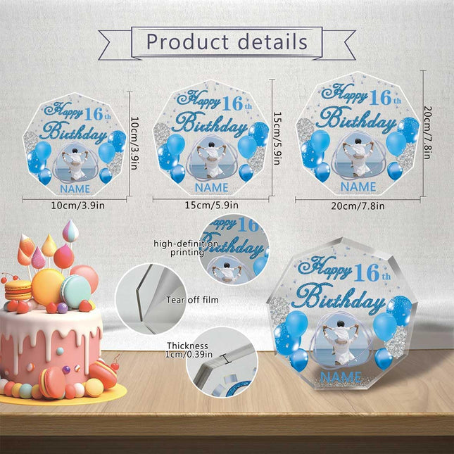 UUBAO Custom Happy Birthday Acrylic Plaque Desktop with Photo Personalized  Birthday Gift Ideas Keepsake Paperweight Sign(Blue)