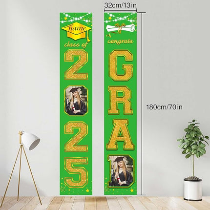 UUBAO Custom Graduation Party Decorations 2025 Personalization Congrats Grad Banner Graduation Front Door Porch Sign Backdrop(Light Green and Gold)