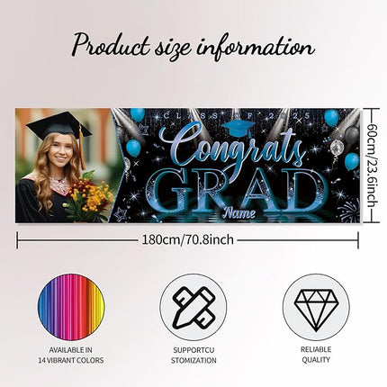 UUBAO Custom Graduation Party Decorations Personalization Banner Class of 2025 Backdrop (Navy Blue）
