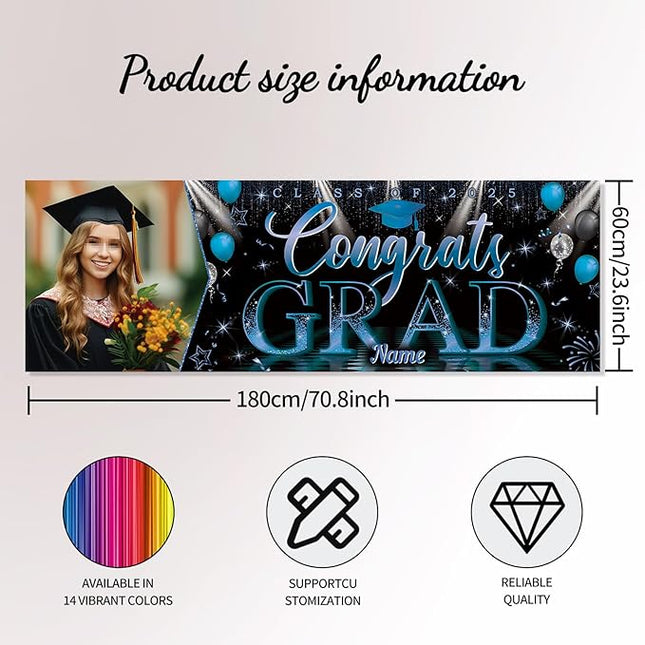 UUBAO Custom Graduation Party Decorations Personalization Banner Class of 2025 Backdrop (Navy Blue）