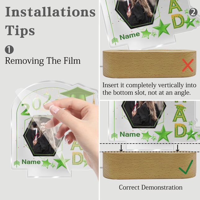 UUBAO Graduation Gifts Personalized Night Light Class of 2025 Custom Photo Name Gifts for Him Her Gifts for College, High School (Light Green)