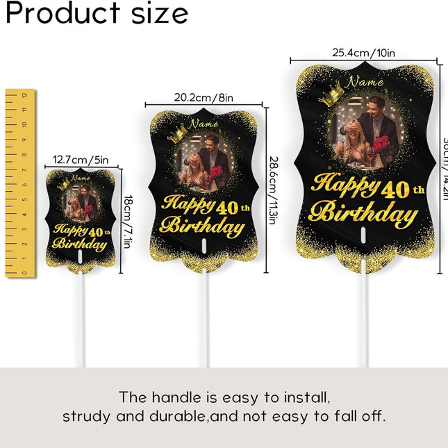 UUBAO Personalized Double Sided Happy Birthday Photo Prop Face Fan Customized Birthday Fun Supplies(Black and Gold)