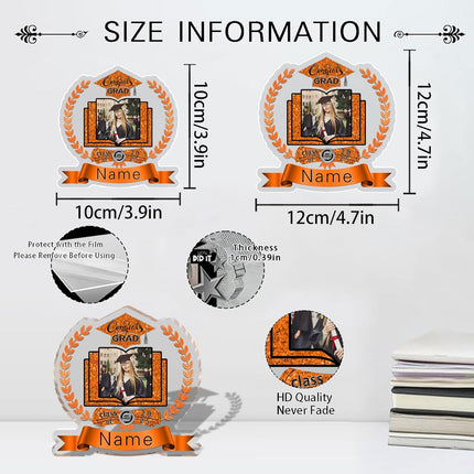 UUBAO Customized Graduation Plaque with Single Picture Custom Picture 2025 Congrats Grad Crystal Desktop Farewell Keepsake Gift (Orange)