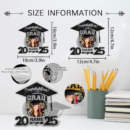 UUBAO Customized Graduation Plaque with Photo Crystal Desktop Keepsake Gift (Black and Silver)