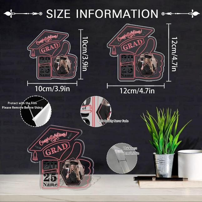 UUBAO Personalized Graduation Decorative Signs Plaques Class of 2024 Desk Paperweight Farewell Memorial Gift with Photo(Pink)