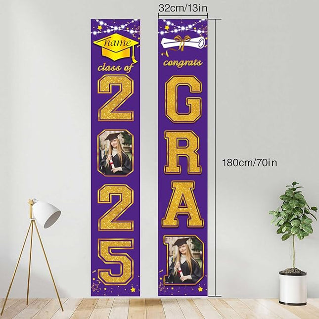UUBAO Custom Graduation Party Decorations 2025 Personalization Congrats Grad Banner Graduation Front Door Porch Sign Backdrop(Purple and Gold)