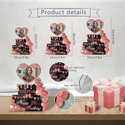 UUBAO Custom Happy Birthday Acrylic Plaque Desktop with Photo Personalized  Birthday Gift Ideas Keepsake Paperweight Sign(Pink)