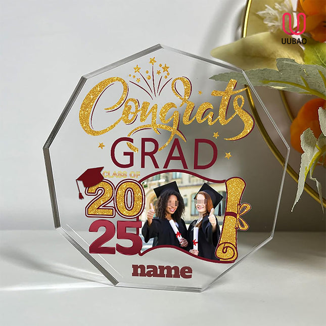 UUBAO Personalized Graduation Gift Class of 2025 Desk Paperweight Farewell Memorial Decorative Signs Plaques with Photo (Maroon)
