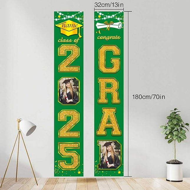 UUBAO Custom Graduation Party Decorations 2025 Personalization Congrats Grad Banner Graduation Front Door Porch Sign Backdrop(Dark Green and Gold)