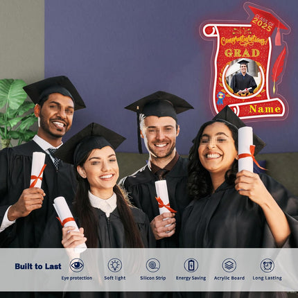 UUBAO Custom Graduation Gift LED Neon Signs Class of 2025 Personalized Photo Congrats Grad USB Powered (Red)