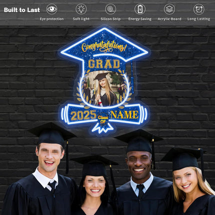 UUBAO Custom Graduation Gift LED Neon Signs Class of 2025 Personalized Photo Congrats Grad USB Powered (Blue and Gold)