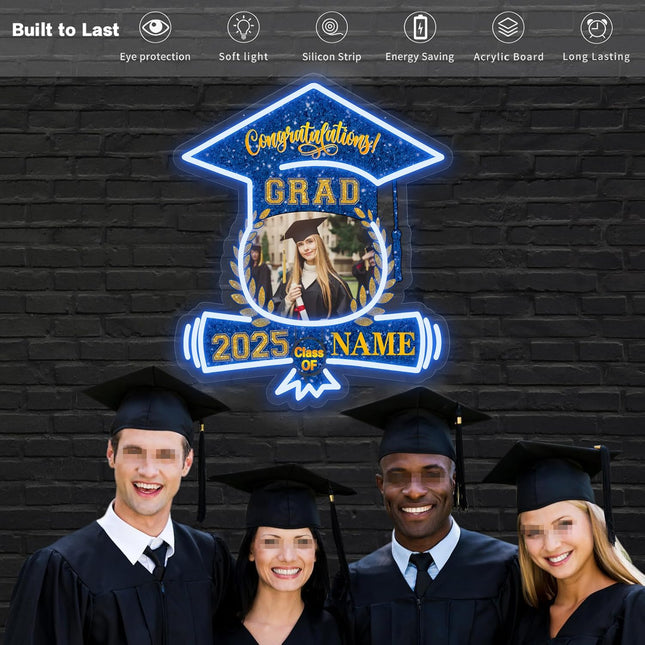 UUBAO Custom Graduation Gift LED Neon Signs Class of 2025 Personalized Photo Congrats Grad USB Powered (Blue and Gold)