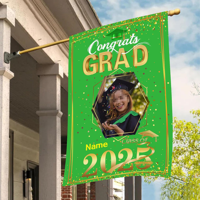 UUBAO Custom Graduation Garden Flag with Photo Class of 2025 Congrats Grad Double Sided Yard Flag Decorative Gifts (Light Green)
