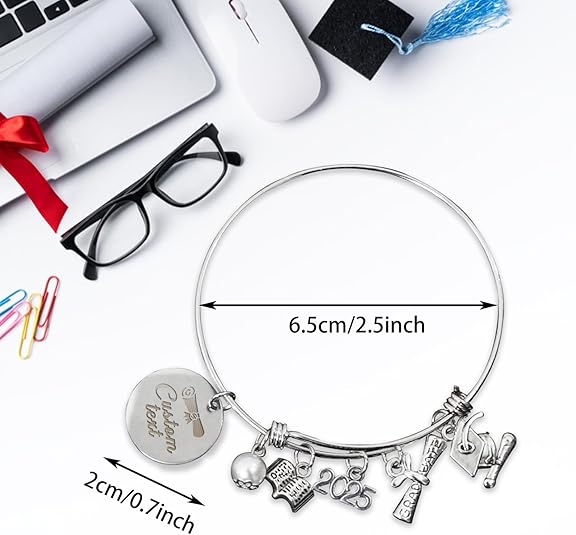 UUBAO Custom Graduation Bracelet 2025 Personalized Engraved Name High School College Graduation Gifts, Senior Graduate Crystal Heart Charm Bracelet Bangle