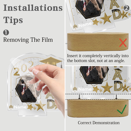 UUBAO Graduation Gifts Personalized Night Light Class of 2025 Custom Photo Name Gifts for Him Her Gifts for College, High School (Champagne)