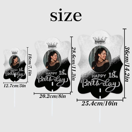 UUBAO Custom Happy Birthday Face Cutout Fans Personalized Photo Prop Signs for Birthday Party(Black and Silver)