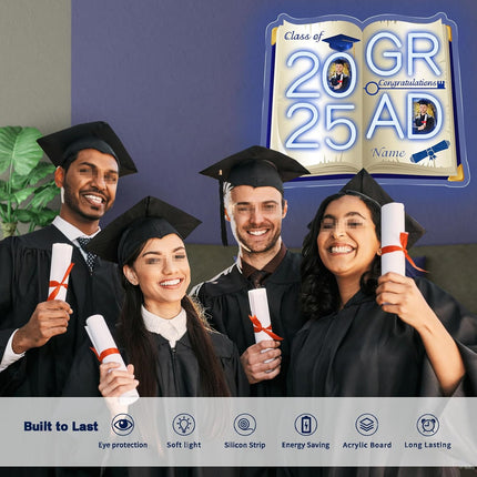 UUBAO Personalized Graduation Gift Neon Signs Congrats Grad LED Light Signs with Photo 2025 Party Backdrop Light Sign Decor (Navy Blue)