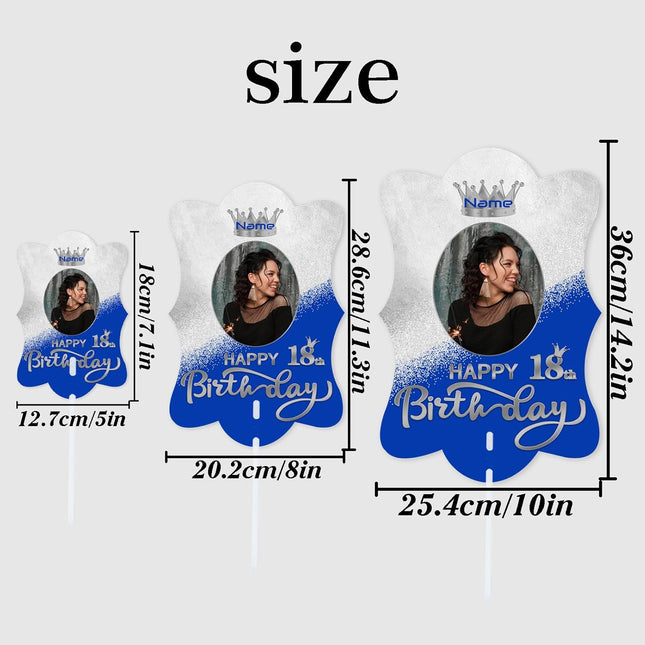 UUBAO Custom Happy Birthday Face Cutout Fans Personalized Photo Prop Signs for Birthday Party(Blue and Silver)