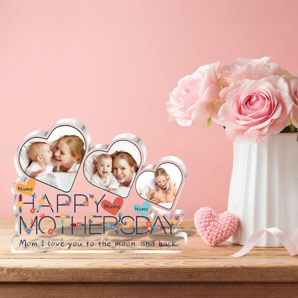 UUBAO Custom Mother’s Day Personalized Acrylic Plaque with Photos Name Gifts for Mom (Multiple Hearts)