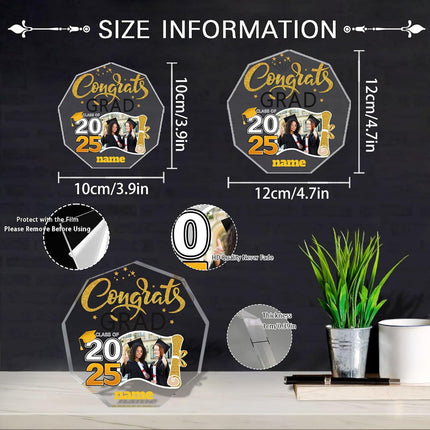 UUBAO Personalized Graduation Gift Class of 2025 Desk Paperweight Farewell Memorial Decorative Signs Plaques with Photo (Yellow)