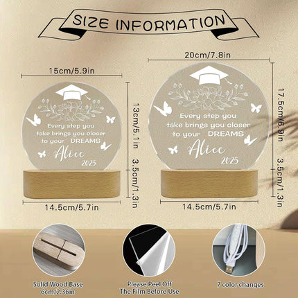 UUBAO Personalized Graduation Lamp Gifts for Her or Him Class of 2025 Custom Name College & Year Congrats Grad 3D Illusion Night Light Decoration for High School Graduation or University (Flower Butterfly)